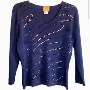 Ruby Rd Sequin Sweater with 3/4 Length Sleeves Purple/Black Women’s Medium